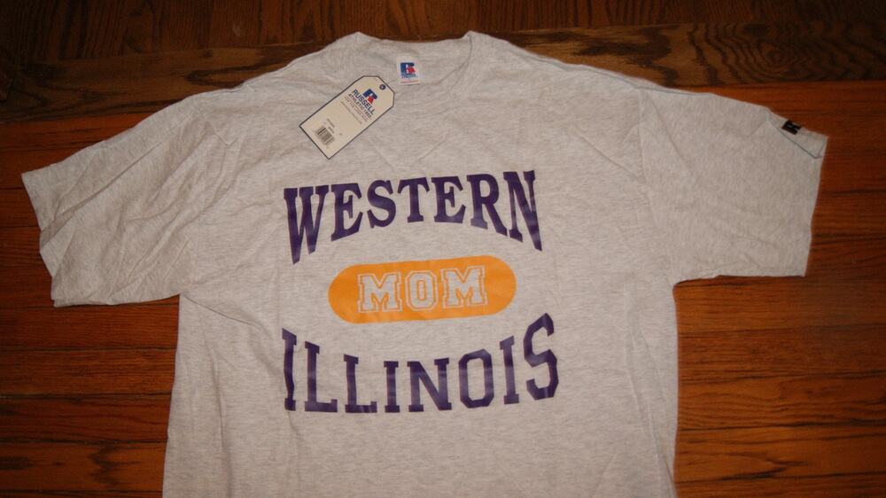 Western ILLINOIS LEATHERNECKS "MOM" NEW Gray L TShirt Russell Athletic NWT